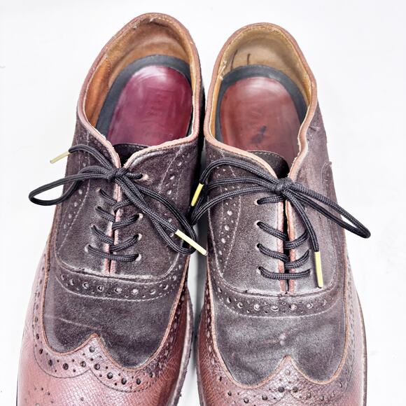 Sabatter Wingtip Oxford Shoes Mens Size 9.5/28 Two Tone Suede Leather Preppy - Picture 3 of 13